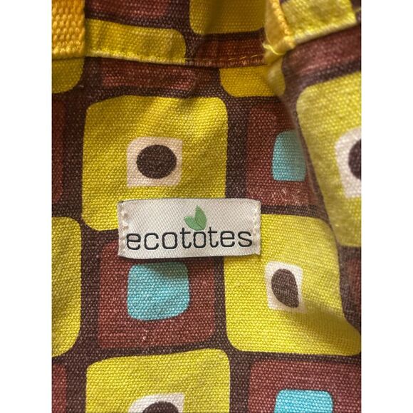 Ecototes Canvas Drawstring Bucket Backpack Geometric Print Yellow Brown - Picture 14 of 14